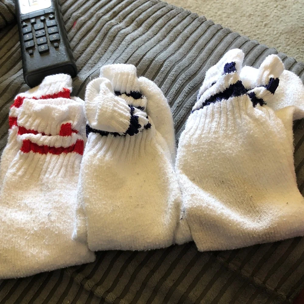 White Crew Athletic Socks with Red and Navy Accents - Men